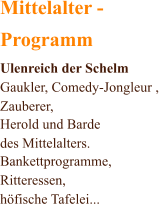 Mittelalter - Programm Ulenreich der Schelm Gaukler, Comedy-Jongleur ,  Zauberer,  Herold und Barde  des Mittelalters. Bankettprogramme, Ritteressen, hfische Tafelei...